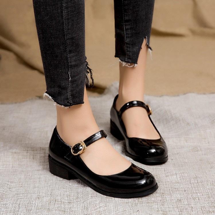 Versatile Light Mouth Work Shoes French Single Shoes Women's Spring and Autumn New Single Shoes Retro Thick Heel Black Mary Jane Shoes