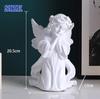 [bellarino] Angel Figurine, Ornament, Praying Angel, Interior Decor, Peace, Praying Angel Statue, Gardening, Craft, Gift, Present, Resin, White (C)