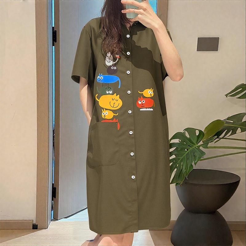 

ZANZEA Женское летнее повседневное платье-рубашка с отложным воротником и короткими рукавами с принтом 5XL армия зеленый