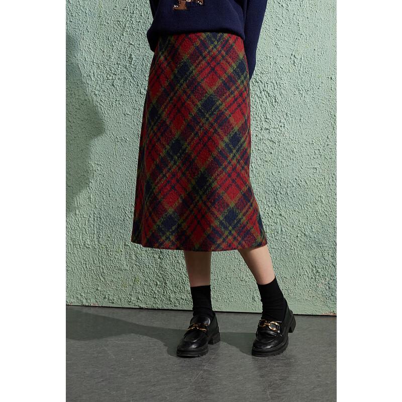 

Sancai Юбка макси больших размеров в ретро-клетку с высоким поясом и разрезом 2XL