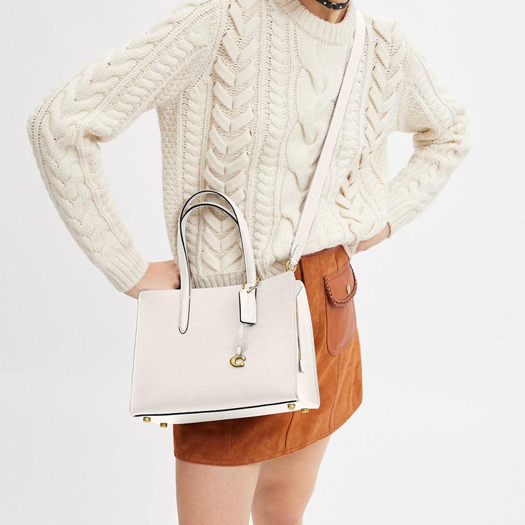 New COACH Carter Pebbled Leather Tote Bag, Shopping Bag, Handbag Large Women's White CJ806-B4HA