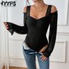 Women's Fashion Casual Solid Color Print Spring Autumn Long Sleeve V-Neck Bodysuits