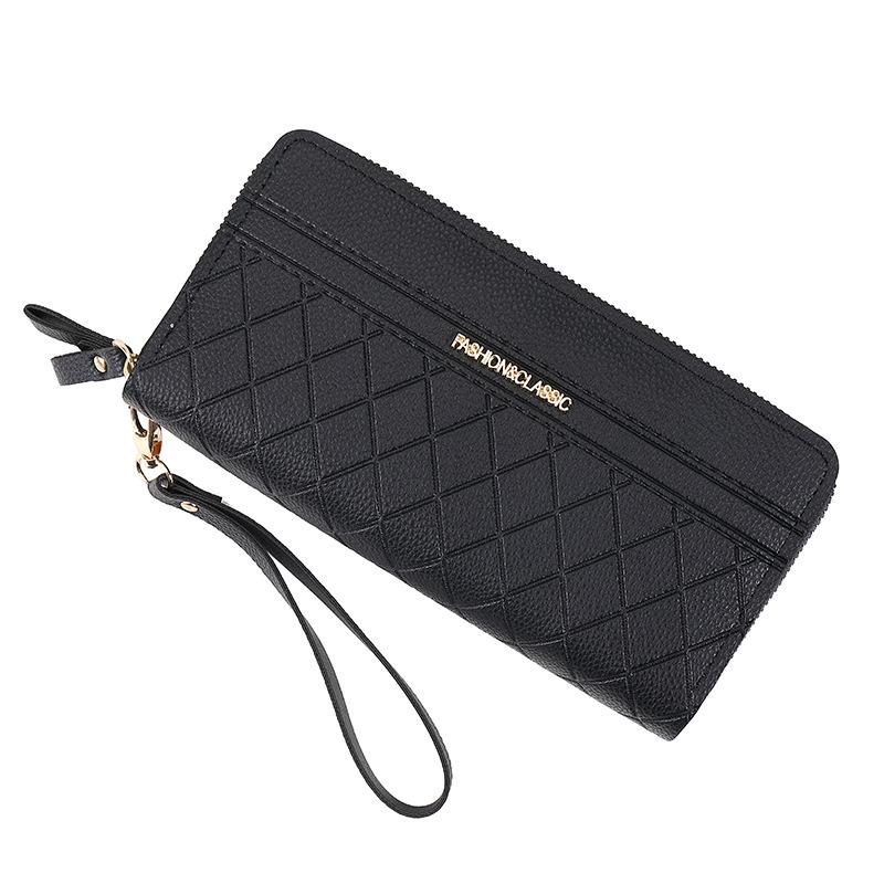 Wallet women's long new double zipper high-end solid color simple clutch bag women's large-capacity wallet women