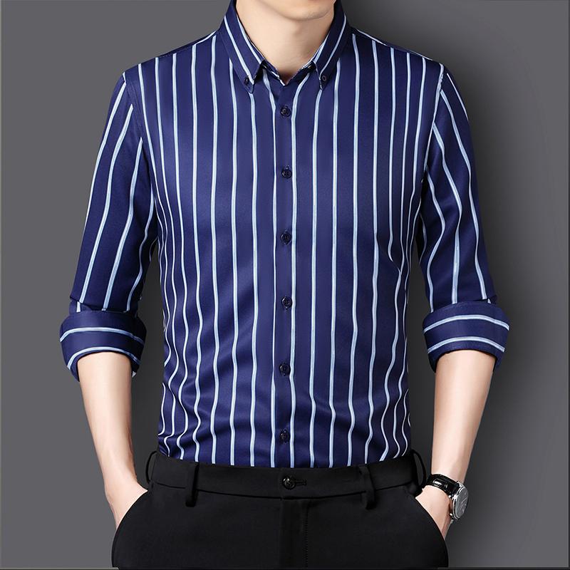 Shirts Men Elegant Shirts Luxury Men's Clothing High Quality Stripe Pattern Shirts Fashion Long Sleeves Shirt Man