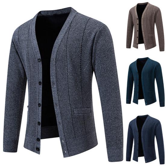 Men Knitting Cardigan V-Neck Long Sleeve Buttons Placket Sweater Jacket with Pockets Solid Color Autumn Winter Knitwear