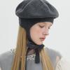 Brown Hat Tricot Ribbon Beret - Grey