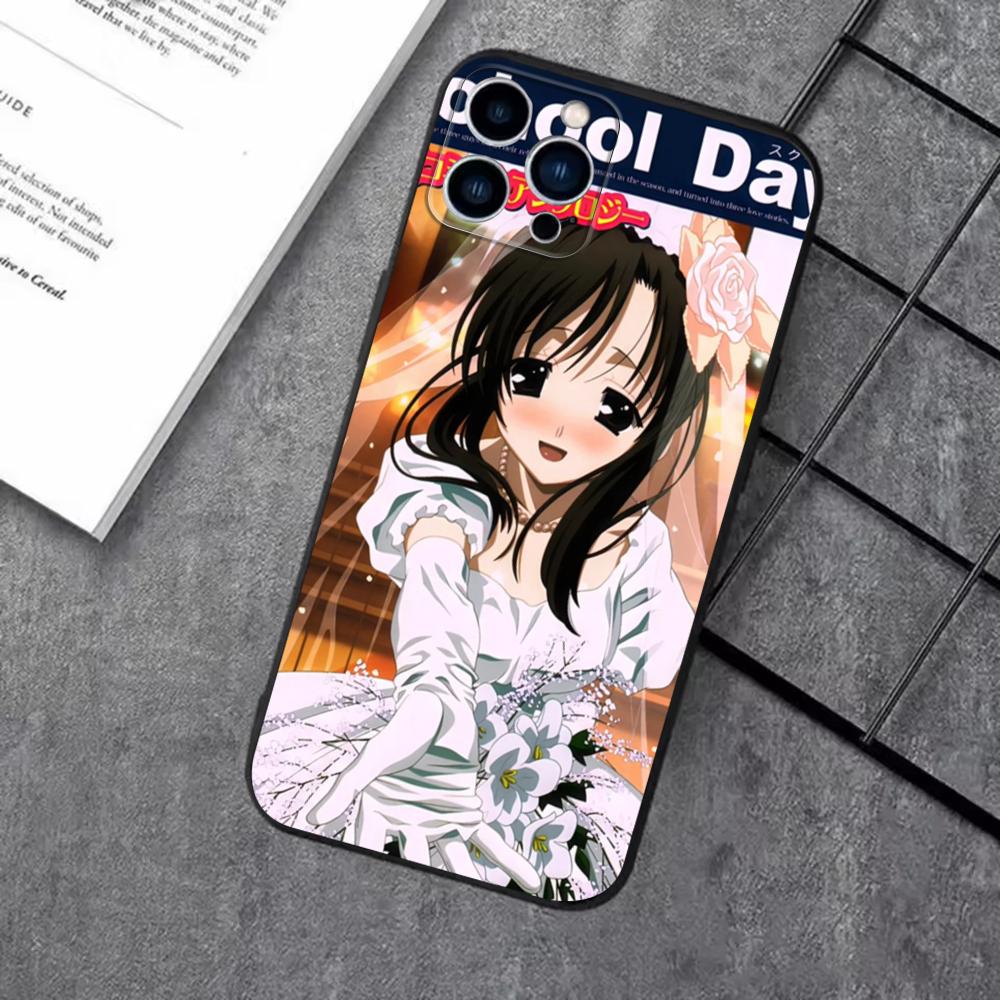 Classic Anime School Days  Phone Case For iPhone 16 16e 15 14 13 12 11 Plus Mini Pro Max Soft Black Shockproof Cover