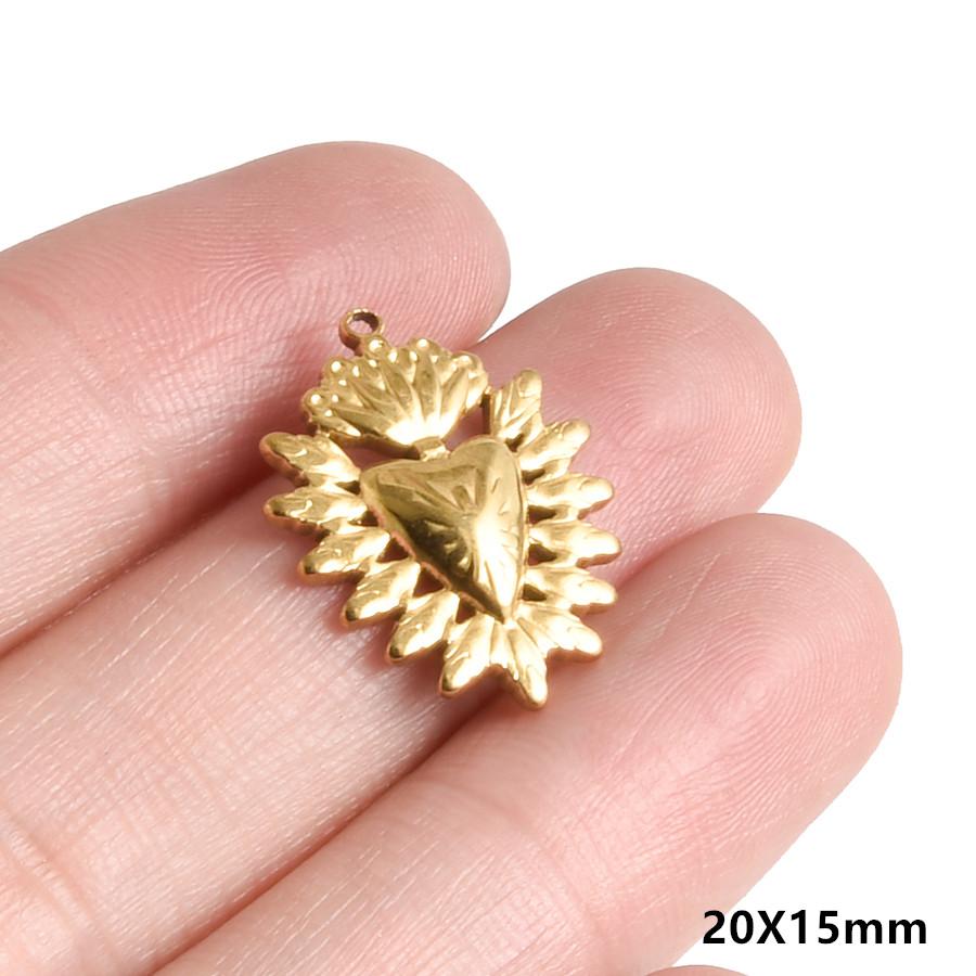 5pcs/Lot Gold Color PVD Stainless Steel Sacred Heart Pendants For Jewelry Making Supplies Sun Love Charm DIY Necklace Bracelets