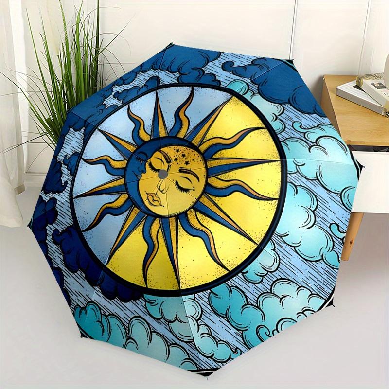 1pc Sun Moon Symbol Folding Umbrella , 8 Ribs Casual Durable Lightweight Portable Travelling Umbrella For Men & Women yy250728117