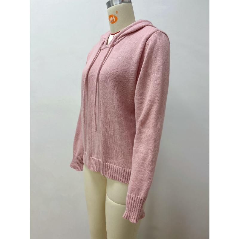 Hooded Knitted Hoodie Women's Autumn/Winter Hoodie Drawstring Pocket Sweater Women's Casual Solid Color Women