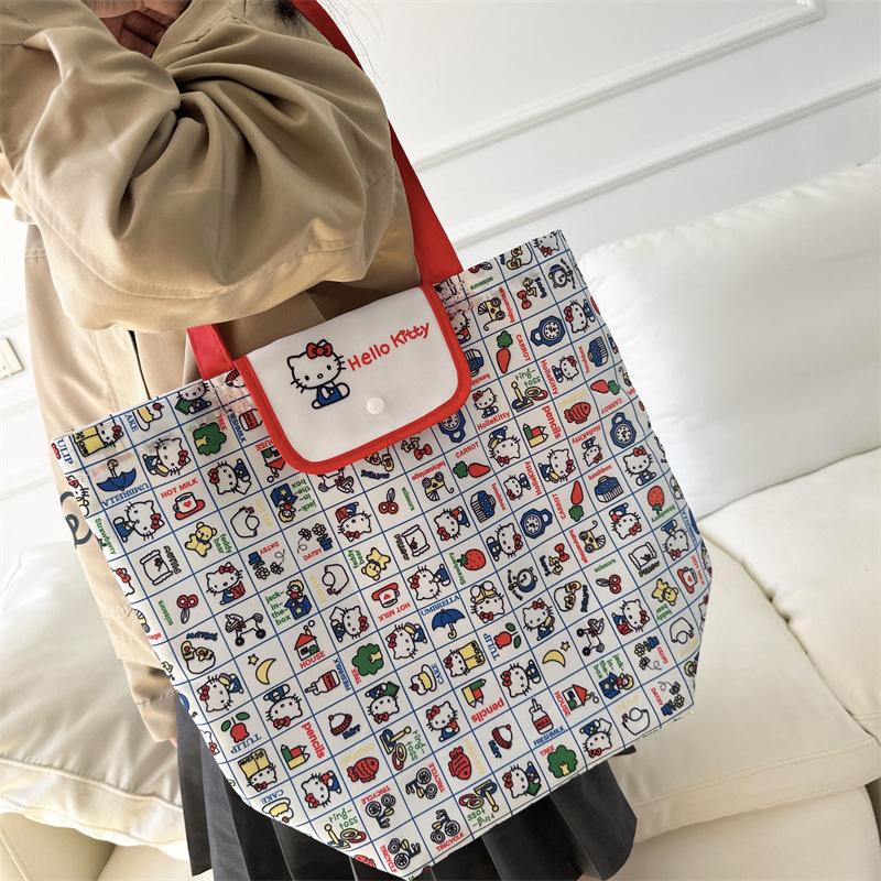 

Cute Hello Kitty High Capacity Shoulder Bag Handbag Kt Cat Printed Tote Bag Foldable Storage Bag Girl Portable Shopping Bag Gift