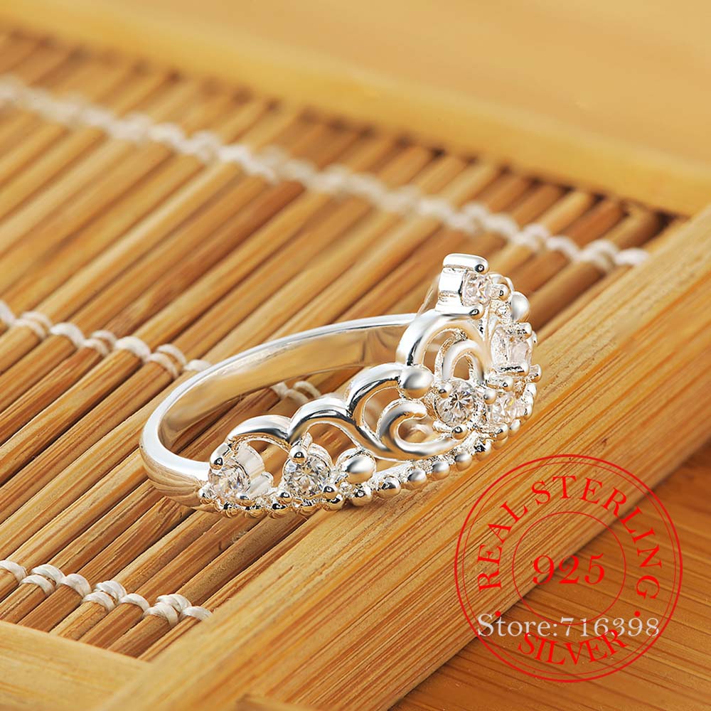 925 Sterling Silver Jewelry Vintage Luxurious Crystal Crown Wedding Silver Rings for Women Fashion Anel De Prata Bijoux Gif