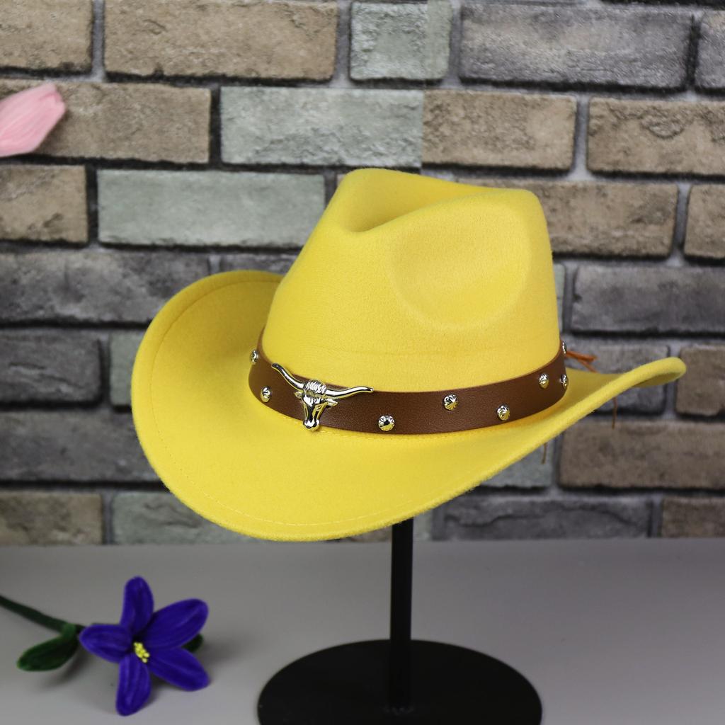 Hot-selling autumn and winter woolen felt hat men's and women's curved-brimmed jazz hat fashion bull's head accessories Tibetan denim top hat