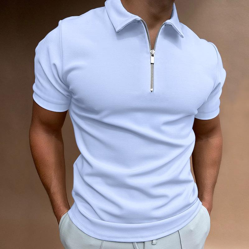 Men'S Hot Sale Men'S 3D Printed Zipper Short Sleeve Solid Color Polo Top T-Shirt