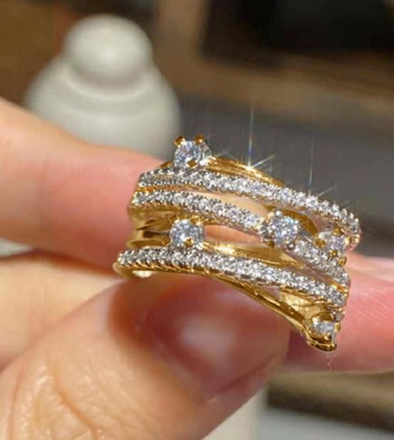 Exquisite Female Rings  Sterling Silver Multi-layers Cross Shiny Cubic Zirconia Rings for Women Promise Love Wedding