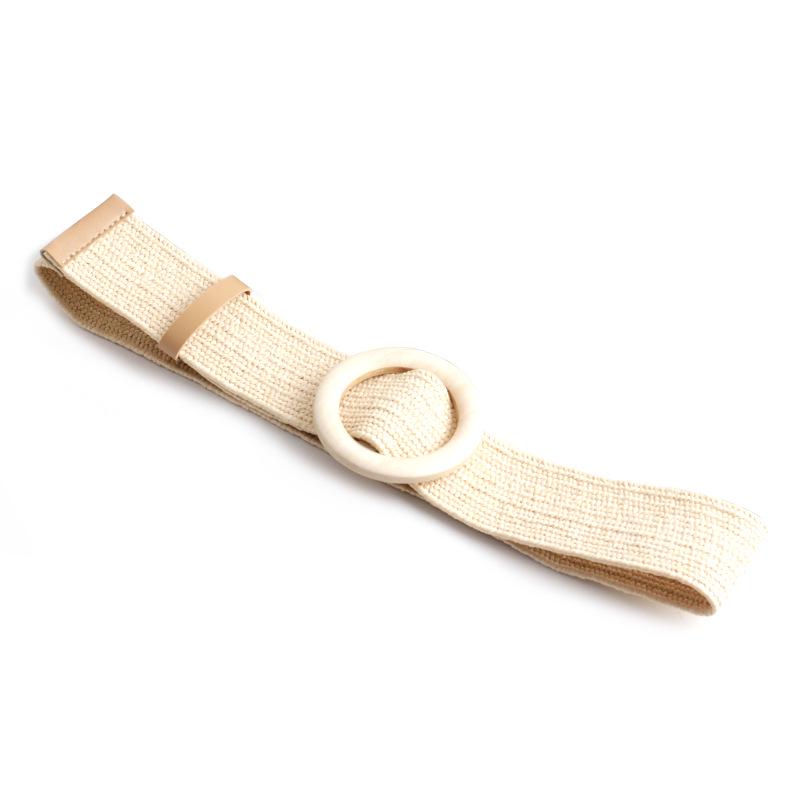 Summer Beach Pp Grass Woven Belt Women'S Square Buckle Round Buckle Simple Decorative Pin Buckle Waist Seal
