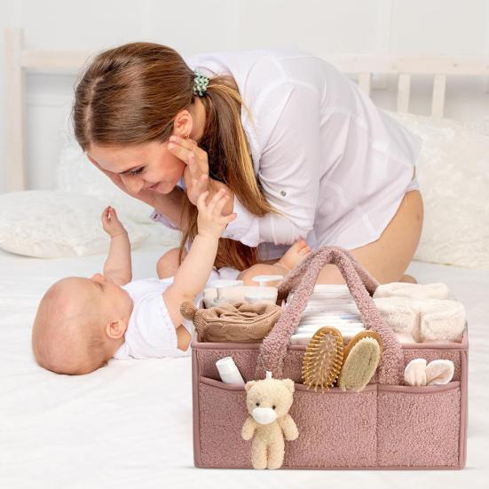 Baby bleie Caddy med håndtak Flere rom Stor kapasitet bærbar baby bleie Caddy Organizer Oppbevaringspose