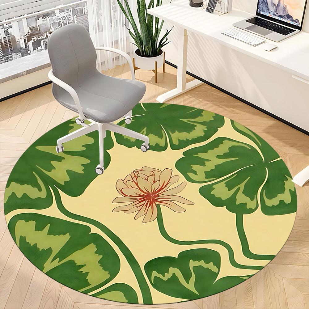 1pc Lotus Leaves Office Round Area Rug,  Mat Suitable For Office, Under Office Chairs Bedroom Living Room Home Decor, Room Deco
