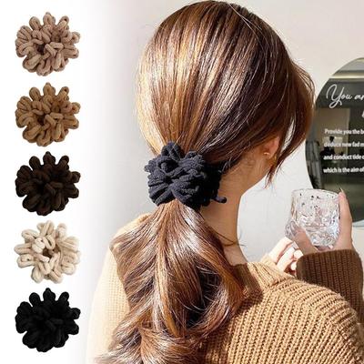 Damen Elegant Einfarbig Falten Plüsch Weich Elastische Haarbänder Haar Pferdeschwanz Elastische Accessoires Fashi B8X6