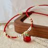 Retro High Quality Natural Pigeon Blood Red Chalcedony Collarbone Chain Small Persimmon Pendant Necklace 2M Agate