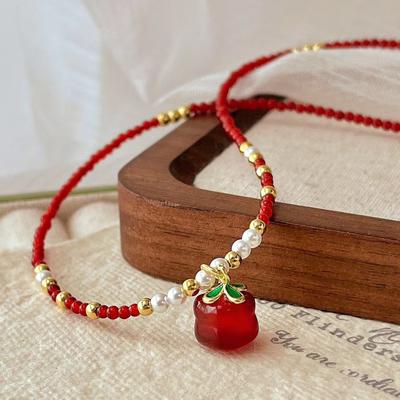 Retro High Quality Natural Pigeon Blood Red Chalcedony Collarbone Chain Small Persimmon Pendant Necklace 2M Agate