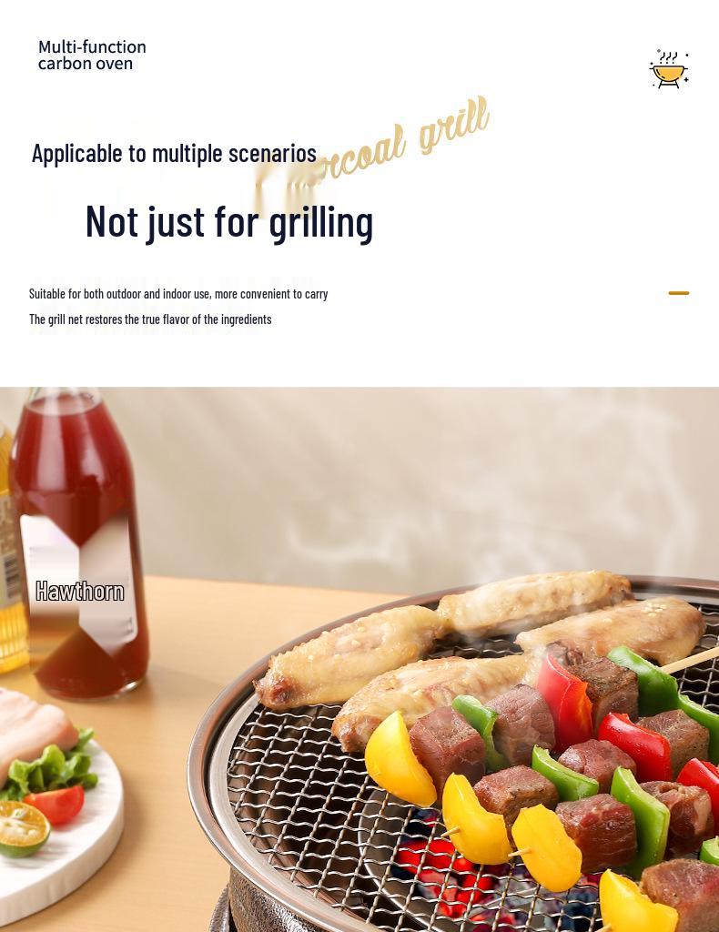 Japanese Non-Stick Charcoal Grill for Camping: Round BBQ Grill & Tea Brewing Stove