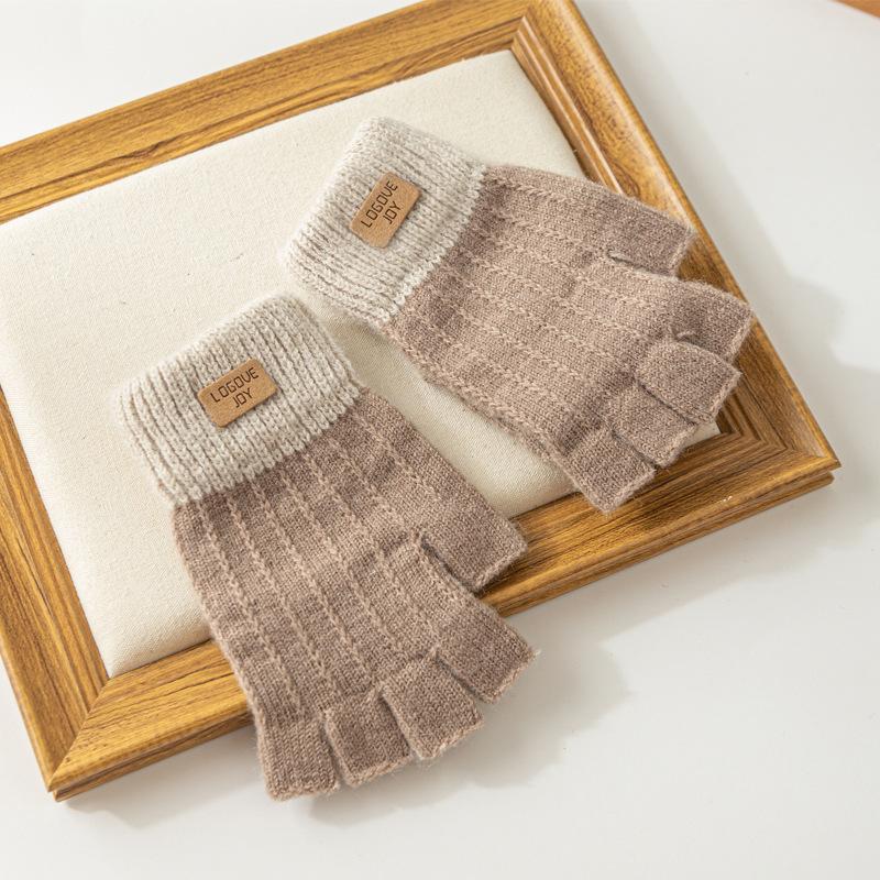 Women's Gloves Winter Cute Warm Riding Outdoor Gloves Touch Screen Knitted Woolen Gloves Half Fingers Gloves