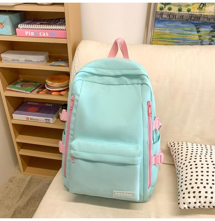 Schoolbag Solid Color Korean Version Backpack Bag 1011 New School Bag Female Junior High School Student College Backpack Female Double Vertical Pull