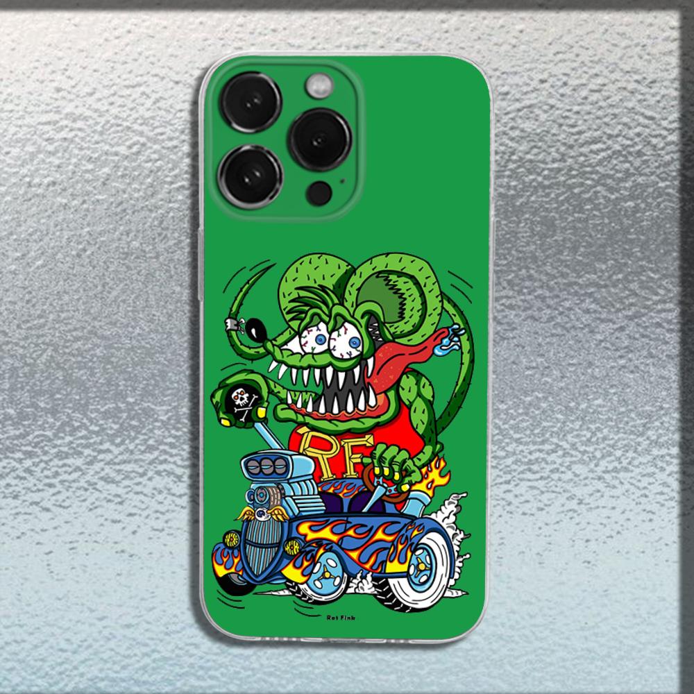 Rat F-Fink Art Design Phone Case For iPhone 16,15,14,13,12,11 Plus,Pro,Max,XR,XS,X,Plus,SE,Mini Transparent Soft Cover