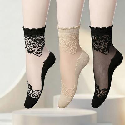 Non-Slip Invisible Lace Socks Hollow Sheer Shallow Transparent Socks Soft Lace Boat Socks  Women