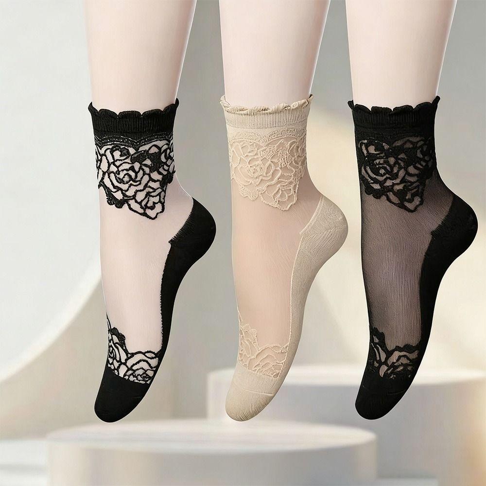 Non-Slip Invisible Lace Socks Hollow Sheer Shallow Transparent Socks Soft Lace Boat Socks Women