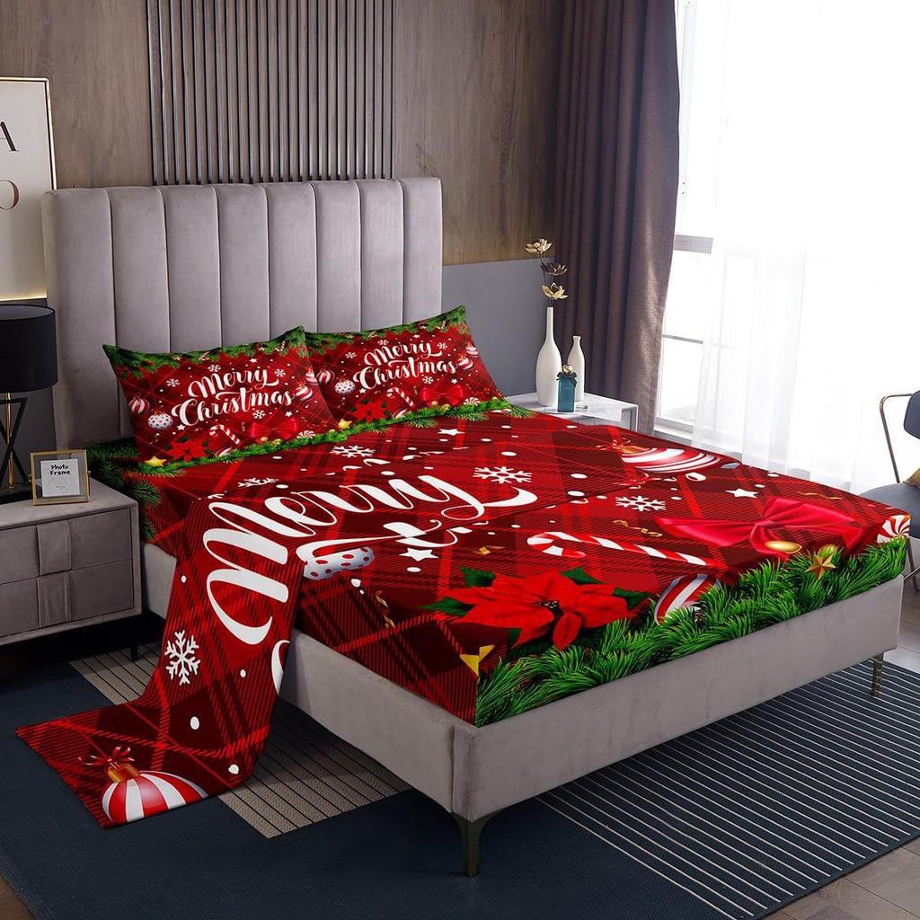 Christmas Element Pattern Mattress Four-Piece Bedding Set Bedroom Dormitory Bedding Decoration