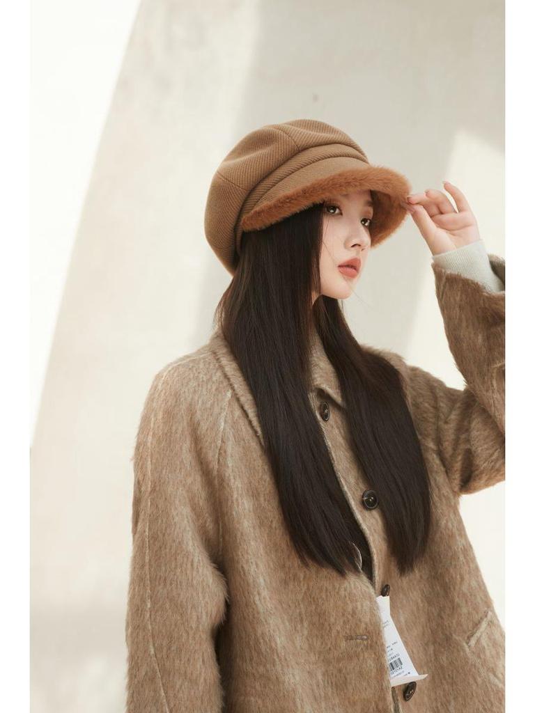 Women's Korean-Style Plush Octagonal Painter Hat - British Fashion, Autumn/Winter, Trendy Newsboy Cap