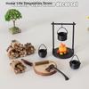 Mini Campfire and Teapot Miniature Statue Ornament Home Kitchen DIY Craft Accessories Desktop Photo Props Decor Winter Warm Gift