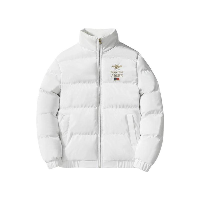European Style Little Bee Embroidered Men's Winter Jacket - Korean Trendy Thick Down Cotton Coat