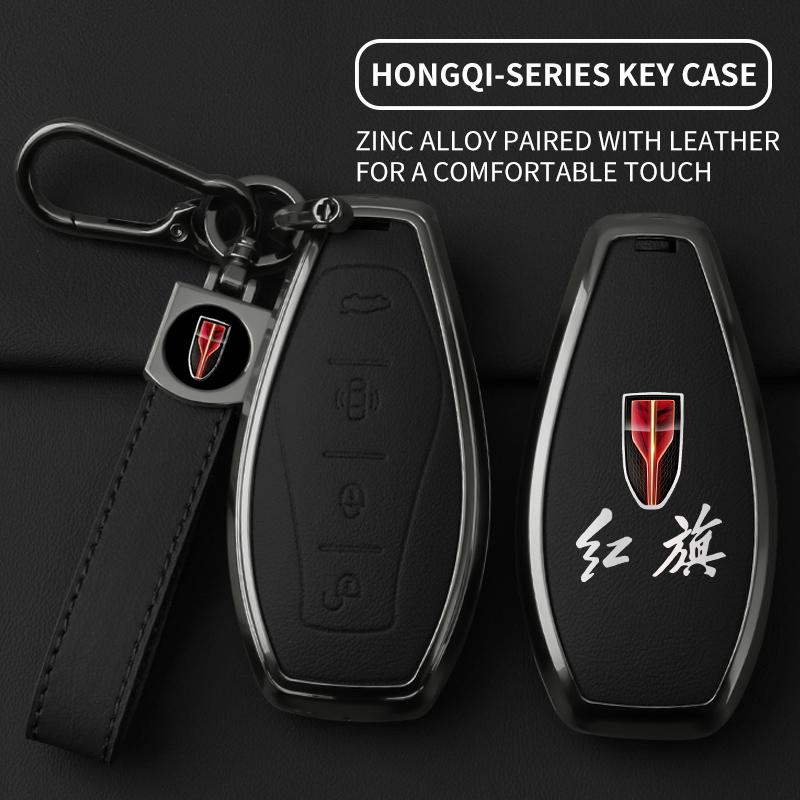 For Hongqi Keychain H5 Hs5 H6 H9 Hq9 Hs3 Car Remote Key Cover Zinc Alloy Leather All-Inclusive Protect Case Keychain Accessories