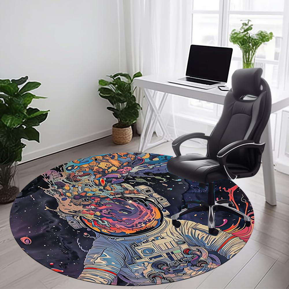 1PC Astronaut Galaxy Office Round Area Rug, Indoor Mat Suitable ForOffice, Under Office Chairs Bedroom Living Room Home Decor, Room Deco F012