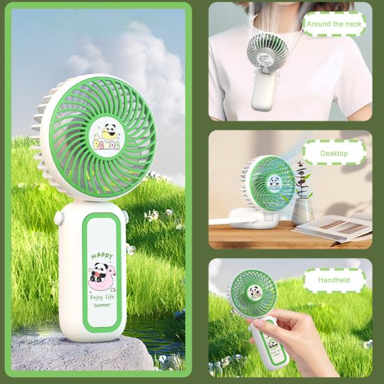 Cartoon Panda Folding Handheld Fan 3 Speed Hanging Neck Fan Portable Travel Outdoor Summer Small Personal Desk