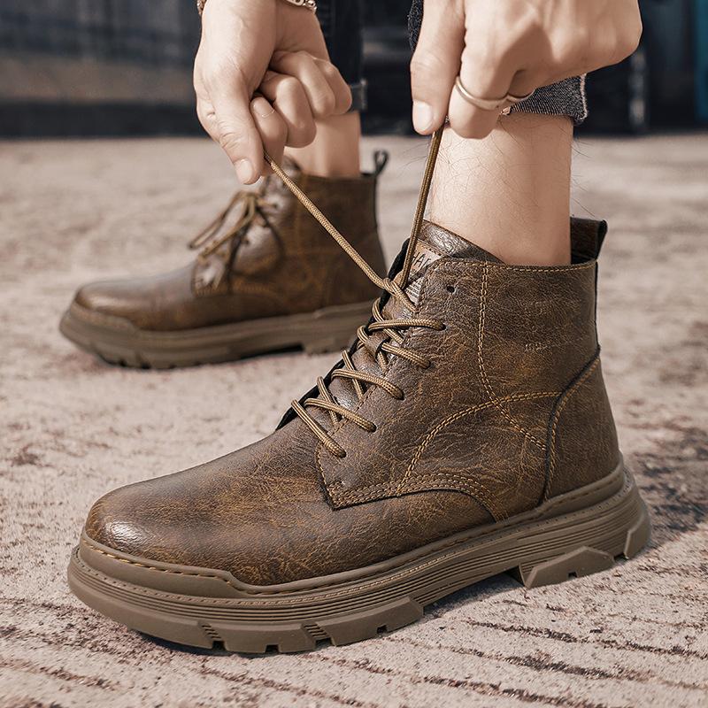 Martin boots men's British style winter high-top retro locomotive leather boots medium-top leather shoes leather large size 46 tooling boots