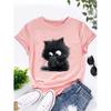 Cat Cartoon 3D Print Round Neck Short Sleeved T-shirt for Women Breathable Polyester Stretch Comfortable for Everyday