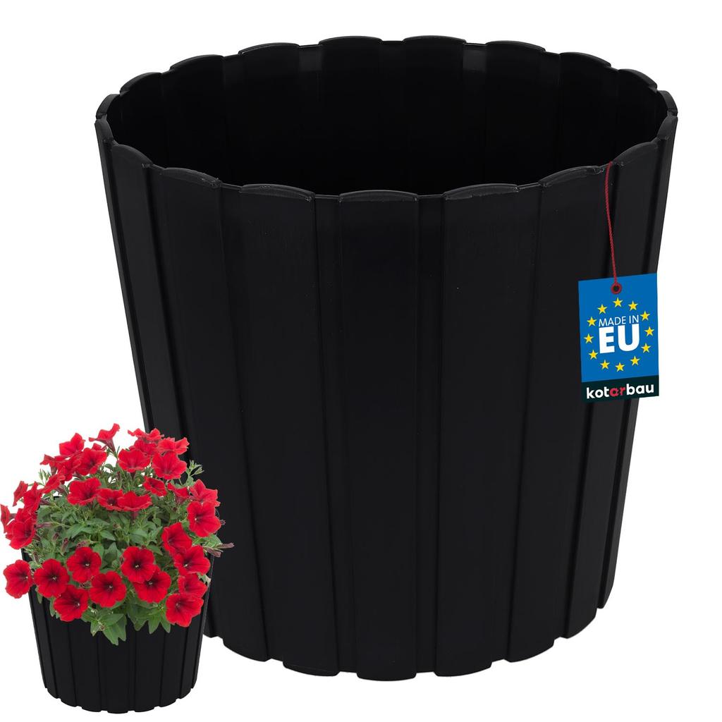 Plastic Flower Pot for Flowers and Herbs on the Balcony or Terrace, Anthracite, 29cm
