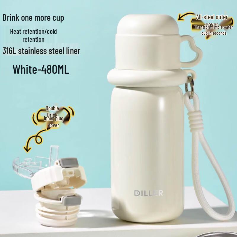 Dileber 480ML Kids  Insulated Straw Water Bottle