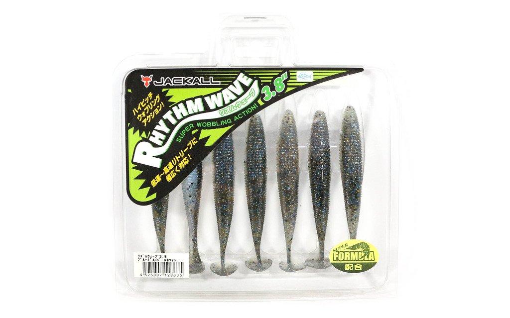 JACKALL Rhythm Wave White 3.8-inch Worm, Bluegill/Pearl
