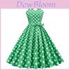 Vintage Polka Dot Cotton Dress With Tie Back And Offshoulder Design For Women