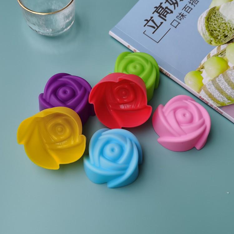 Colorful Silicone Rose Baking Molds - 5CM Cake & Muffin Cups, Pudding, Jelly, and Soap Molds