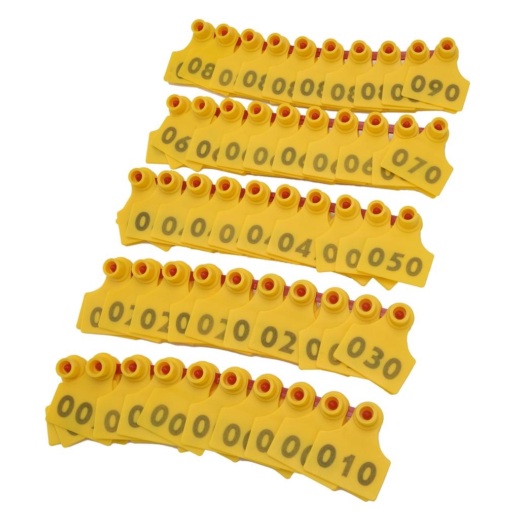 100Pcs TPU Pig Cow Ear Tag with Number 001‑100 Ear Label Tag Farm Livestock AccessoryYellow