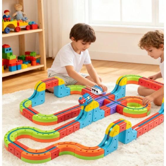 Magnetic Klick Rail Electric Train Set Flexible 3D Gravity-Defying Race Track Motorized Car Building Kit for Kids  Education Toy