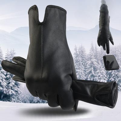 Leather Gloves Women's Sheepskin Long Finger Touch Screen Winter Warm and Velvet