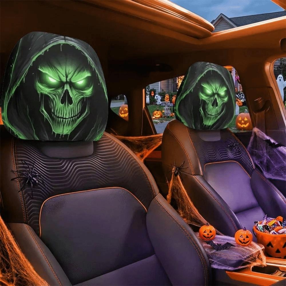 2PCS Scary Face Print Seat Headrest Protectors Auto Interior Decoration Cover Decoration