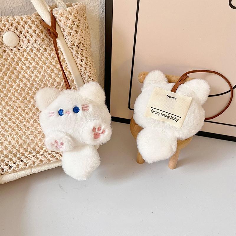 Cartoon Squeaky Cat Plush Toy Anti-Lost Name Tag Pendant Lovely Stuffed Animal Doll Keychain Child School Bag Charms Kid Gifts